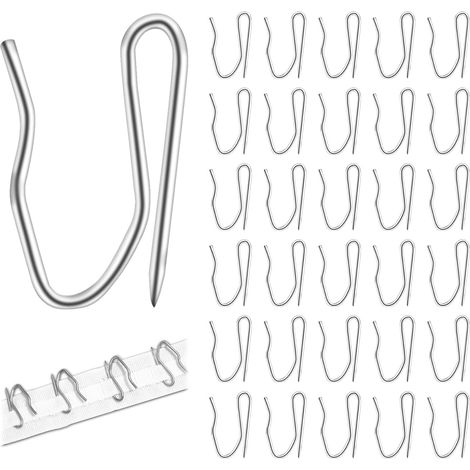 CSPARKV 50 Stück Metall-Vorhanghaken, 32 x 20 mm, silberfarbene Vorhangklammern, Edelstahl-Vorhanghaken, Klemmfalten-Vorhangschiene für Fenster, Küche, Schlafzimmer, Dusche (1/5)