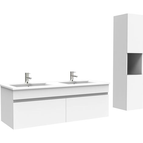 Ocean meuble Salle de Bain avec colonne et vasque ceramique 120cm Blanc (1/5)
