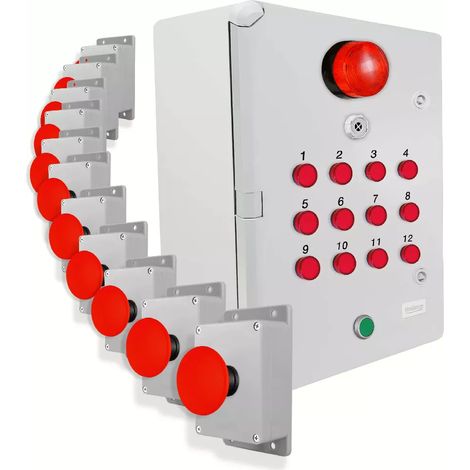 Système identification alerte sans-fil 300m - 11 boutons coup de poing / Sirène / Flash / LEDs / Bouton d'arrêt (DA600+)