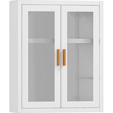 Armoire murale salle de bain, meuble haut avec 2 portes cannelées, étagère ajustable, 40x14x50cm, blanc (1/5)