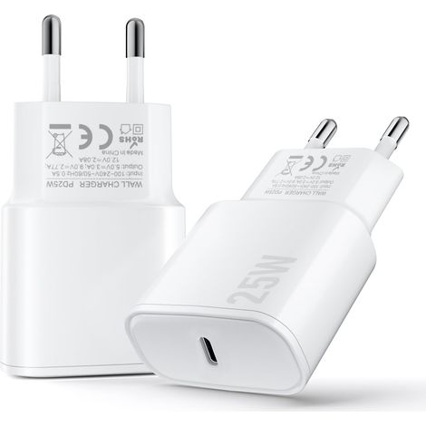 Cargador USB-C JSSEVN, paquete de 2 adaptadores de corriente USB-C de pared de 25 W de carga rápida para iPhone 17 16 15 14 13 12 11 Pro Max XR XS (1/5)