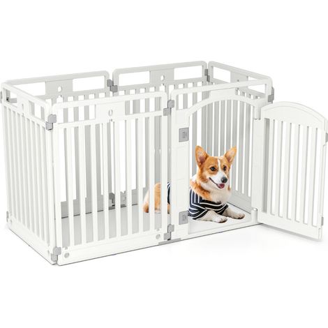 Lot de 6 panneaux parc pliable pour chien 129 x 65 x 81 cm sécurisé et portable style moderne en hdpe blanc