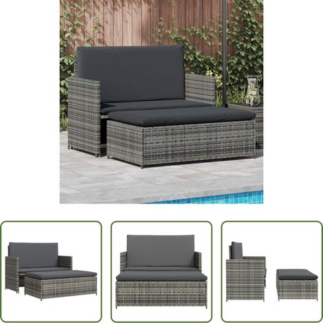 Canapé résine - Salon de jardin 2 pcs avec coussins Résine tressée Gris (1/5)