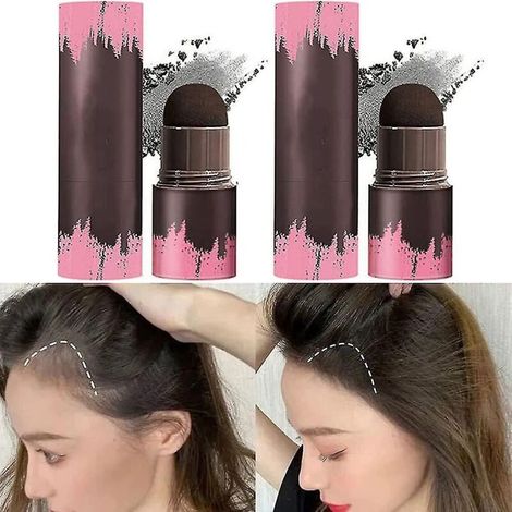 Haarkonturpuderstift, 2 Stück, Ansatzpuder, Schwammstift zum Schattieren der Haare, langanhaltend und wasserfest, schwarz (1/5)
