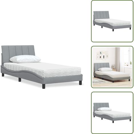 Cama de tela - vidaXL Cama con colchón Hanko tela gris claro 100x200 cm - Cama de madera