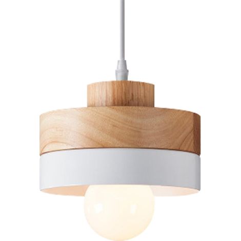 Suspension Luminaire Bois Ronde Rétro Plafonnier Design Vintage E27 Eclairage Intérieur Lumières Lustre Abat-jour Métal Moderne Lampe Suspension Art pour Salon Chambre Cuisine (Blanc) (1/5)