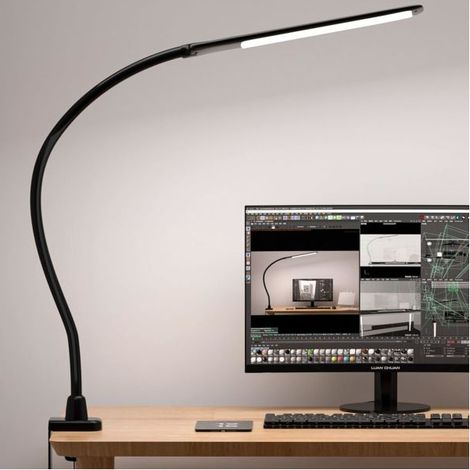 1 lampe de bureau pour bureau à domicile, lampe à pince à col de cygne réglable avec commande tactile, lampe de bureau ajustable pour établi ou table (noire) (1/5)