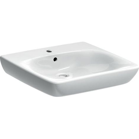 Lavabo Geberit Renova Comfort, apto para personas con movilidad reducida, 55x55cm, orificio para grifería en el centro, Blanco