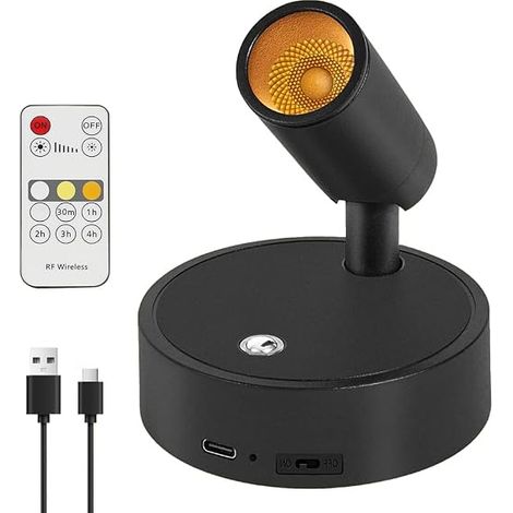 Foco LED inalámbrico, lámpara de pared recargable por USB, luz de pared LED táctil con control remoto, foco inalámbrico regulable, 3 temperaturas de color, ambiente para mesita de noche, dormitorios y (1/5)