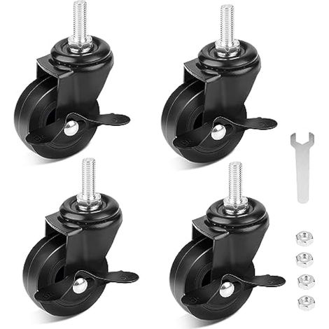 Lot de 4 roulettes pour meubles, roulettes pivotantes Ø50 mm avec frein, tige filetée M8, roues de transport pour meubles (noir) (1/5)