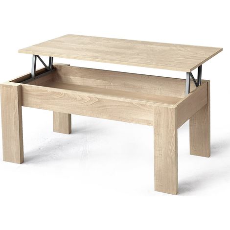 Table basse, table de salon relevable en bois coloris chêne cambrian - longueur 100 x profondeur 50 x hauteur 45/57 cm -PEGANE-