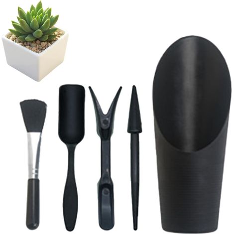 Lot de 5 Outils de Plantation pour Plantes Grasses avec Brosse de Nettoyage, Outils de rempotage pour Jardin et Plantation à la Maison(Noir)