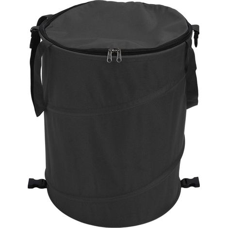 Poubelle de camping portable multifonctionnelle grande capacité en tissu Oxford 600D, avec couvercle, noire (1/5)