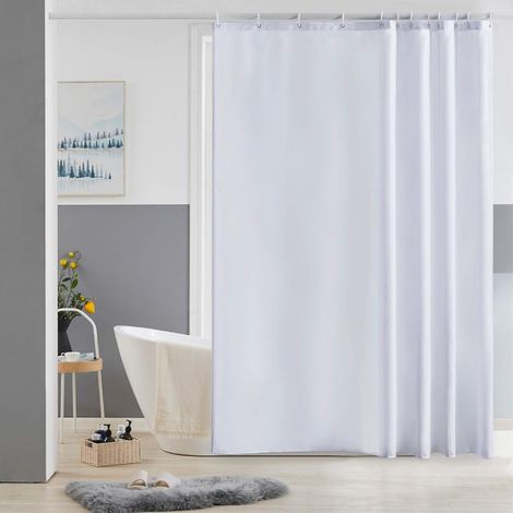 Furlinic Rideau de Douche Anti Moisissure Tissu Polyester Lavable Blanc Rideaux de Bain Imperméable pour Baignoire ou Salle de Bain avec 12 Crochets 180x180cm