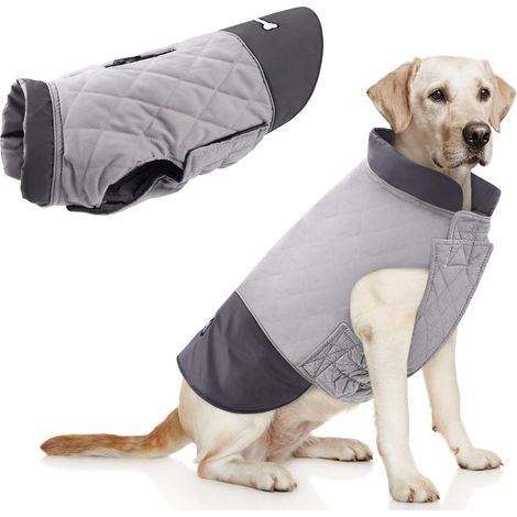 Manteau d'hiver réversible et imperméable pour chien Veste polaire chaude et coupe-vent avec fente pour laisse d'extérieur (1/5)