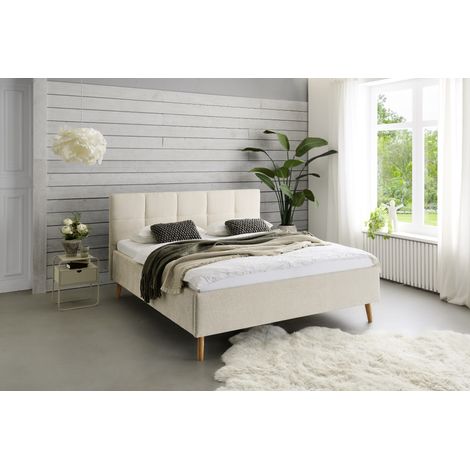 Meise Möbel Polsterbett Nova 180x200 cm Doppelbett Bettgestell gestepptes Kopfteil Webstoff Champagner Holzfuß eichefarbig (1/5)