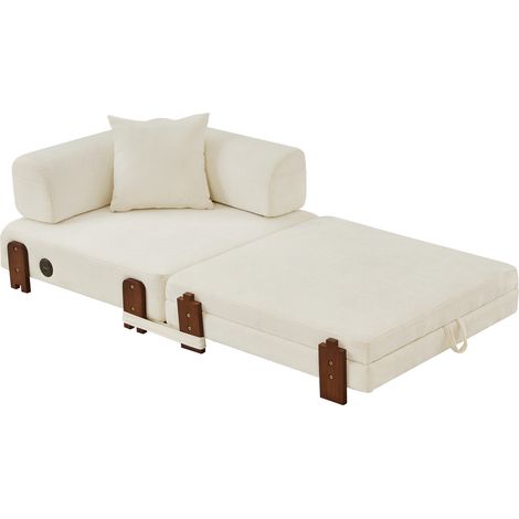 Sofá cama plegable 2 en 1 beige de tela con USB y USB-C, almacenamiento y reposabrazos (1/5)