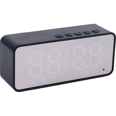 Réveil Miroir Enceinte Bluetooth Rechargeable Horloge Numérique Sans Fil pour Chambre Salon Bureau Noir (1/5)