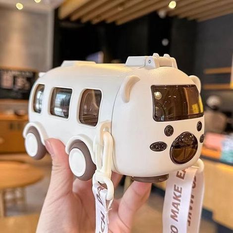 Simpatico borraccia per bambini a forma di orsetto, con tracolla e cannuccia a forma di auto, adatta ai bambini, 500 ml, beige. (1/4)