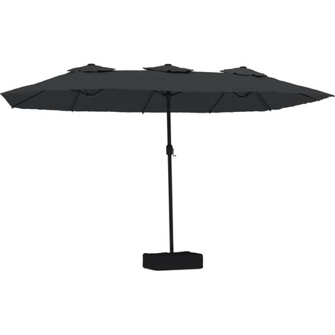 Ombrellone da giardino a doppia testa con illuminazione a LED 449 x 265 x 245 cm protezione UV atmosfera accogliente poliestere nero 020047383