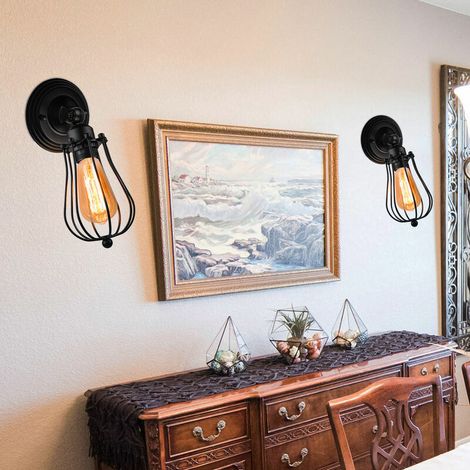 Lot de 2 lampes murales E27 style industriel vintage – Noir – Idéal pour bistrot, brasserie ou salle de réunion (1/5)