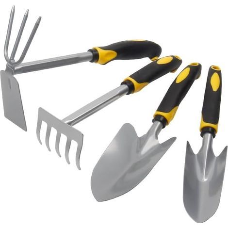 Lot de 4 pelles de jardin, truelle à main, ensemble d'outils avec poignée en caoutchouc antidérapante, houe, bêche, jardinage à deux usages, creusement extérieur, outils de désherbage et de plantation (1/5)