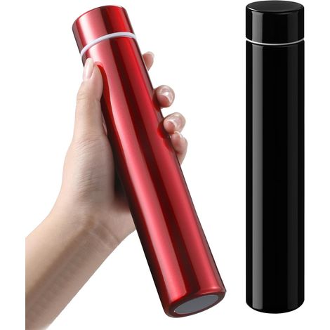 Bouteille d'eau fine 250 ml, petit portefeuille en acier inoxydable, bouteilles d'eau isothermes compactes, gourde pour le camping, sac à dos, voiture, café froid, thé (noir, rouge, lot de 2) (1/5)