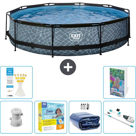 Exit Pool Rund - Steinoptik - 360x76 cm - 7-teilig S196