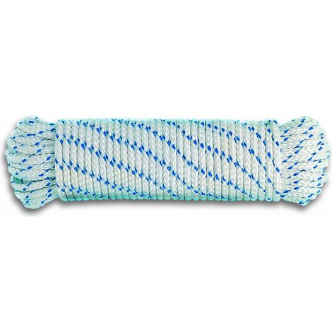 Chapuis DR8 Corda intrecciata in polipropilene - 360 kg - Diametro 6 mm - Lunghezza 10 m - Bianco/blu