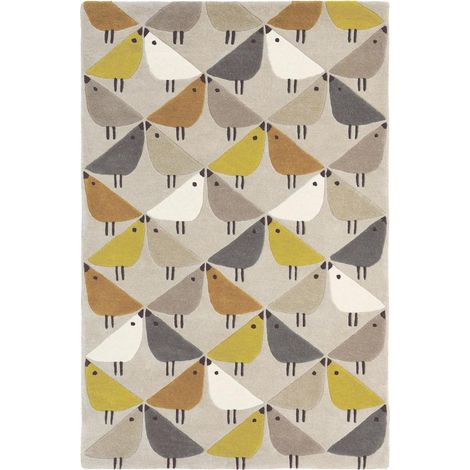 Tapis salon et chambre en laine 90x150 gris et jaune fait à la main