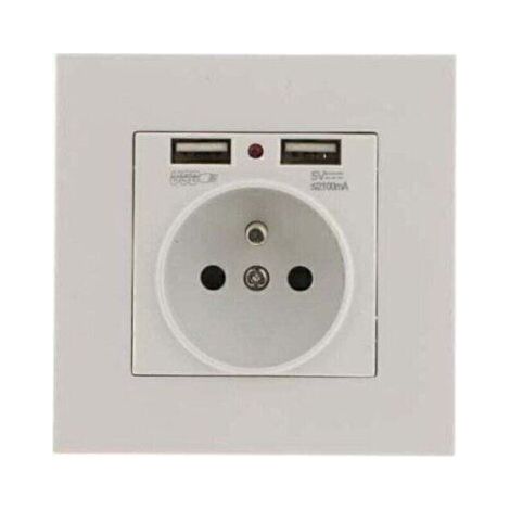 Lot de 2 Prises Murales, Prise Electrique Murale avec Double USB 5V/2100mA, Prise Encastrable avec 2 Ports de USB Pratique et Manialble (1/4)