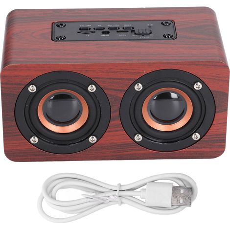 Enceinte Portable Rouge Double Haut-parleurs Appels Vocaux Charge USB Subwoofer Bois