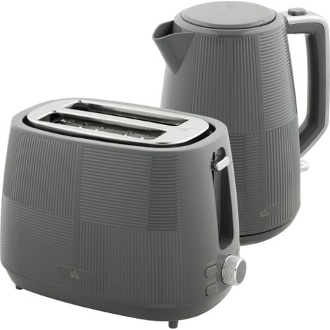 Fast Boil Kettle and Toaster Set,1.7L 3000W,with 7 Browning Levels,Defrost,Reheat,and Boil-Dry Protection in Grey.
