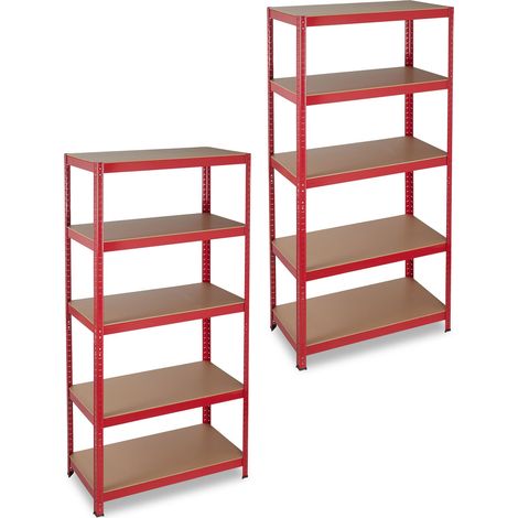 2x Scaffale in Metallo, Capacità fino a 875 kg, 5 Ripiani ad Incastro Cantina HLP 180x90x45cm Acciaio, MDF, Rosso