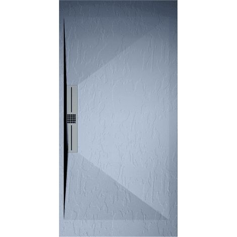 Receveur de douche 70x140 cm extra plat EDIS en résine surface ardoisée gris cendre Grille inox