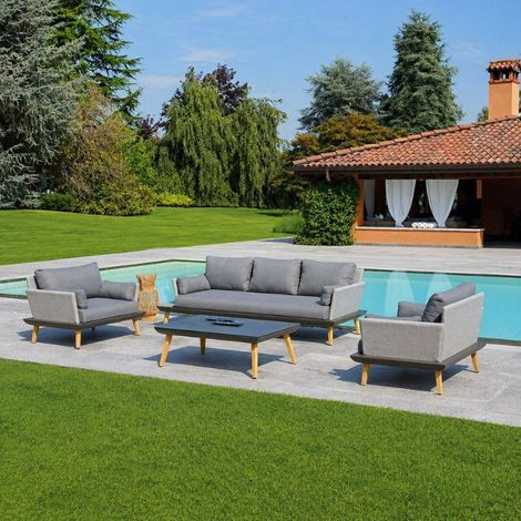 Salotto da giardino in alluminio Houston effetto legno