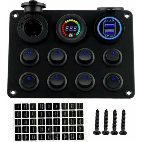 Panneau de commande à bascule avec double prise de chargeur USB 12-24 V et voltmètre LED pour bateau ou voiture (1/4)