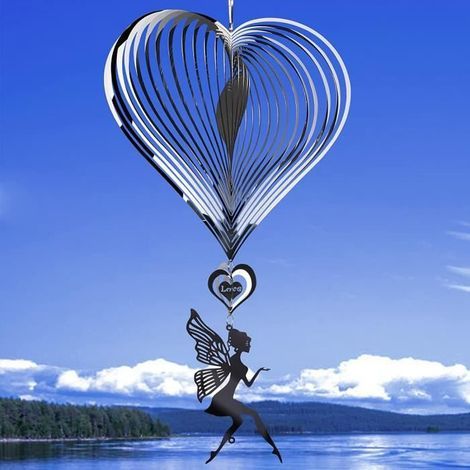 Wind Chime - Angel - Heart - Stainless Steel - 20x41cm - Rotating (1/4)