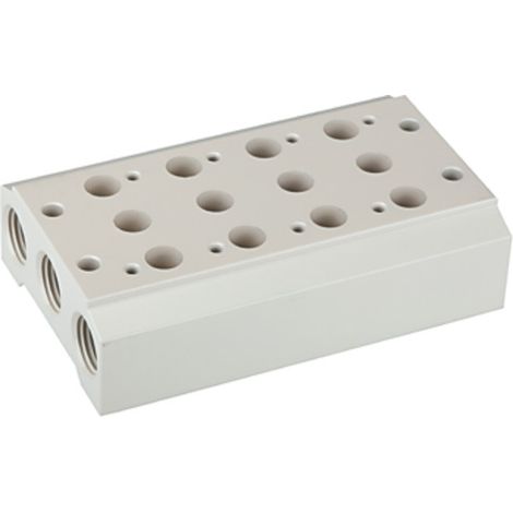 Riegler Mehrfach-Grundplatte für 5/2-5/3-Wegeventile, 3 Pos., G 1/8, G 1/4 (1/2)