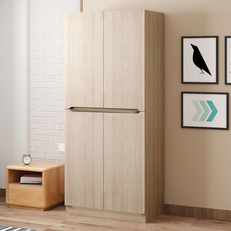 Armario de dormitorio 70x40x170 cm, armario ropero compacto y mueble de almacenaje, de MDF efecto madera con 2 puertas y estantes, madera natural (1/5)