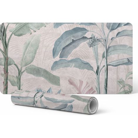 Alfombrilla de escritorio de vinilo con elegante estampado de hojas ex贸ticas, 100x50 cm.