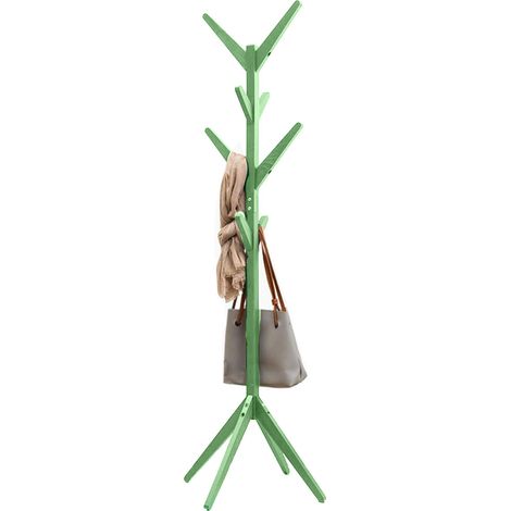 Attaccapanni Appendiabiti a Piantana in legno di Pino 8 Ganci Verde 58x58x175cm