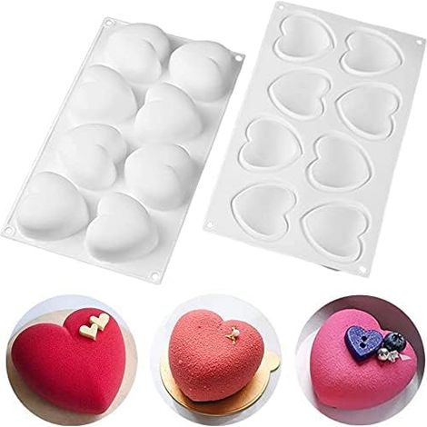 Moule À Gâteau En Silicone - Forme De Cœur 3D - Pour Mousse, Entremets Et Pâtisserie - 8 Cavités - Dimensions : 24 × 17 × 3,5 cm (1/5)