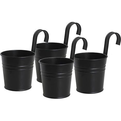 Pots de fleurs suspendus en métal noir, pots résistants avec crochet amovible pour suspension, pour l'intérieur et l'extérieur (lot de 4). (1/5)