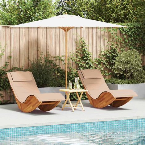 Sonnenliege mit Kissen 2-Person 2 pcs Braun Massivholz Akazie
