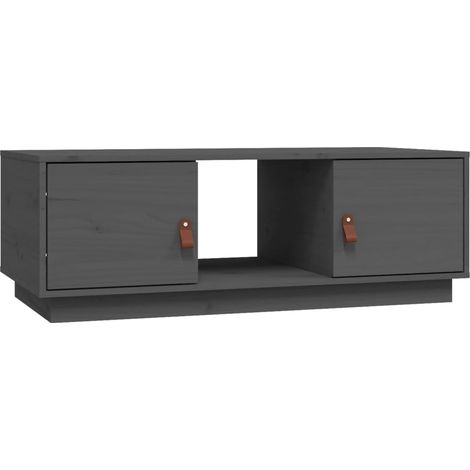 Mesa de centro con espacio de almacenamiento, diseño rústico moderno, 100 x 50 x 35 cm, madera maciza de pino gris DEC039150