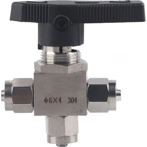 Vanne à bille 3 voies à serrage rapide en acier inoxydable 304 pour tuyau d'eau/air en PU, 6 x 4 mm