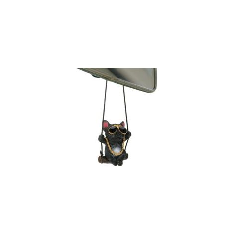 Pendentif rétro pour rétroviseur voiture, bouledogue noir avec lunettes et chaîne dorée, décoration créative suspendue (1/5)