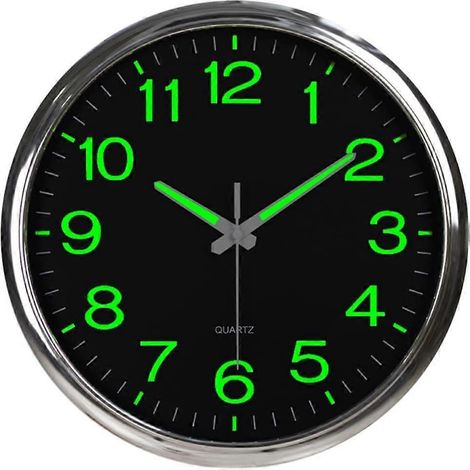 Horloge murale lumineuse 30 cm, silencieuse et alimentée par piles, facile à lire pour la cuisine, le salon et la chambre (argentée) (1/5)