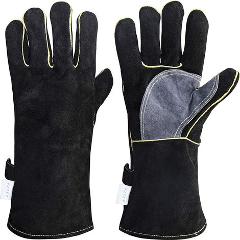Guanti in pelle spessa, resistenti al calore e al fuoco, con cuciture in Kevlar, guanti protettivi per lavori su metalli ad altissima temperatura (16 pollici, 40 cm) (1/5)